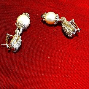 Vintage Judith Ripka sterling silver Thailand diamond and pearl earrings